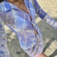 Camo Long Sleeve Shirt Collar T-Shirt Skirt Set S227774G