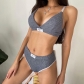 Fashion Contrast Color Covered Letter Embroidery Sexy Bikini Lingerie Set LR23754