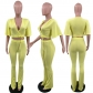 Solid Color Short Sleeve Flared Pants Two Piece Suit GX90008