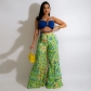 Fashion Casual Wrap Chest Seaside Vacation Style Wrap Chest Loose Wide Leg Pants Set CY9787