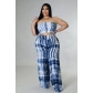 Plus Size Women's Clothing Print Positioning Print Chest Wrap Straight Pants Two Piece Suits HY008