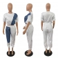 Women's Short Sleeve Denim Patchwork Sports Suit RNH283008