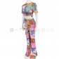 Printed short-sleeved flared pants OL commuter fashion suit women YY8609