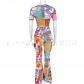 Printed short-sleeved flared pants OL commuter fashion suit women YY8609
