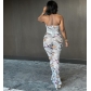 Fashion New Newspaper Butterfly Print Two Piece Set p8689