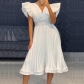 Sexy V-neck Flying Sleeves Pleated Dress D3079