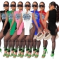 Women's Digital Printing Irregular Stand Collar T-Shirt Mesh Pencil Pants Two-Piece Set CM8617