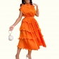 Women's Layered Fish Silk Trim Sleeveless Long Dress C3098 