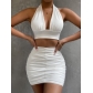 Women's halter neck lace-up hip skirt two-piece sexy navel pleated V-neck suspender skirt ZY22069