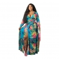 Women's Sexy V-Neck Beautifully Printed Plus Size Floor Length Dress YM-8617