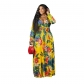Women's Sexy V-Neck Beautifully Printed Plus Size Floor Length Dress YM-8617