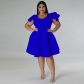 Plus Size Women's Solid Color Ruffle Dress Midi Skirt 2 Real Pockets QM4465