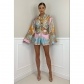 Fashion printed women's long-sleeved small suit shorts suit comfortable autumn suit YY5301