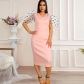 Plus Size Polka Dot Tulle Sleeve V-Neck Pink Midi Dress AM220329
