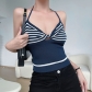 Striped tube top kink straps sexy women's halter neck halter strap bottoming short vest YY22251