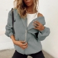 Solid Color Hooded Loose Women's Zip Cardigan Urban Casual Long Sleeve Sweater SSN2021852
