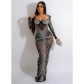 Fashion women's hot drill mesh see-through long-sleeved long dress C6023