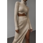 Autumn and winter threaded high collar irregular skirt slit fitting suit Q22S8249