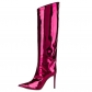 Sexy pointy toe thin heel patent leather nightclub catwalk stage high boots no more than knee high side zipper performance boots D469