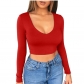 Solid color base coat sexy super short low cut bodice bodice tight long sleeve t-shirt C026
