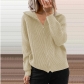 Stripe casual coat loose knit zipper cardigan long sleeve lapel sweater TS2248