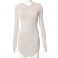 Round neck long sleeve slim temperament buttocks clean color dress M22DS561
