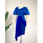 Asymmetrical Fashion Bubble Sleeve Dress Diagonal Collar Piece Splice Layering Dress AM220942