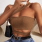Women's new sexy hollow knit vest super short diagonal shoulder wrap top CVCB2650