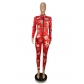 Women's Christmas printed V-neck long sleeve jumpsuit CY1308