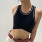 Simple color contrast open knit top with bottom underneath, small thin style with exposed navel vest HGWKT31607