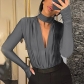 Sexy V-neck slim bottomed long sleeve jumpsuit P2A10654A