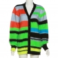 Women's fashion color contrast stripe long sleeve street cardigan fluff loose casual top W22L17259