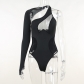 One shoulder mesh panel sexy jumpsuit cut out jumpsuit YJ22525
