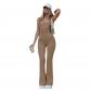 Casual women's slim solid bell bottoms sexy suspenders one-piece pants P30801