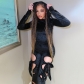Lace up Hollow out Pants Hooded Long Sleeve Slim Bodysuit P2B11037W