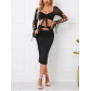 Fashion suit skirt sexy mesh splicing hollow top hip skirt suit two-piece set SUM5263A