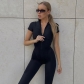 Sexy tight striped jumpsuit fashion short sleeved long women's dress can be worn outside FD9730