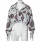 Fashion camouflage embroidered pocket long sleeve short top coat K22TP513