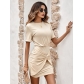 Casual solid color round neck knitted slim wrap hip dress 224LQ53126SN18