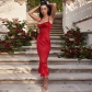 Vintage red waist strap temperament slim hot girl open back suspender dress YJ23005