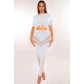 Women's fashion sexy perspective mesh pants solid color T-shirt two-piece suit H0254