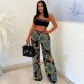 Fashion printed one shoulder sleeve short sexy top with loose wide leg pants CY900049