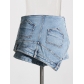 Individualized street denim patchwork shorts with high waist, irregular washed old jeans S692939529223