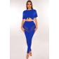 Women's Fashion Sexy Perspective Mesh Pants Solid Color T-shirt Two Piece Set H0254