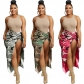 Women's casual camouflage printed large pocket split mid length skirt S390451
