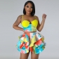 Two Piece Sexy Printed Beaded Strap Dress Set M7800