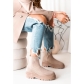 Round Toe Mid Heel Knitted Elastic Socks Boots Large Casual Boots Wool Short Boots S683287508178