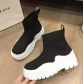 Round Toe Mid Heel Knitted Elastic Socks Boots Large Casual Boots Wool Short Boots S683287508178