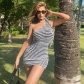 Black and white striped one shoulder scarf backless short skirt Spicy Girl Slim Fit Dress JY23045