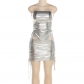 Metallic tube top jumpsuit drawstring pleated hip skirt suit K23S27423